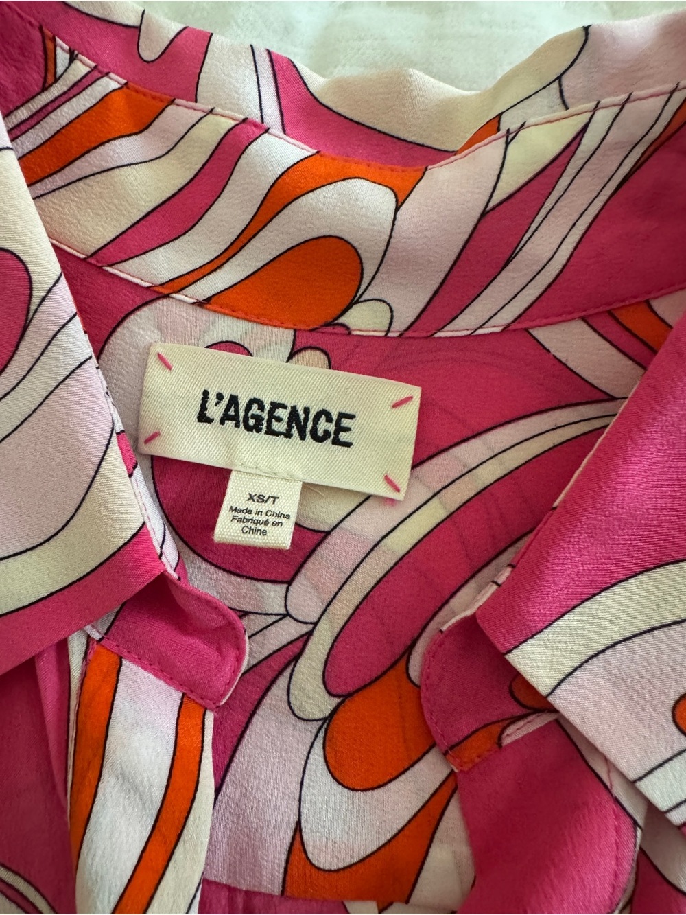 L'AGENCE Pink, Orange & Cream Abstract Silk full length dress
